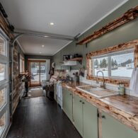 container home looking toward sliding glass door